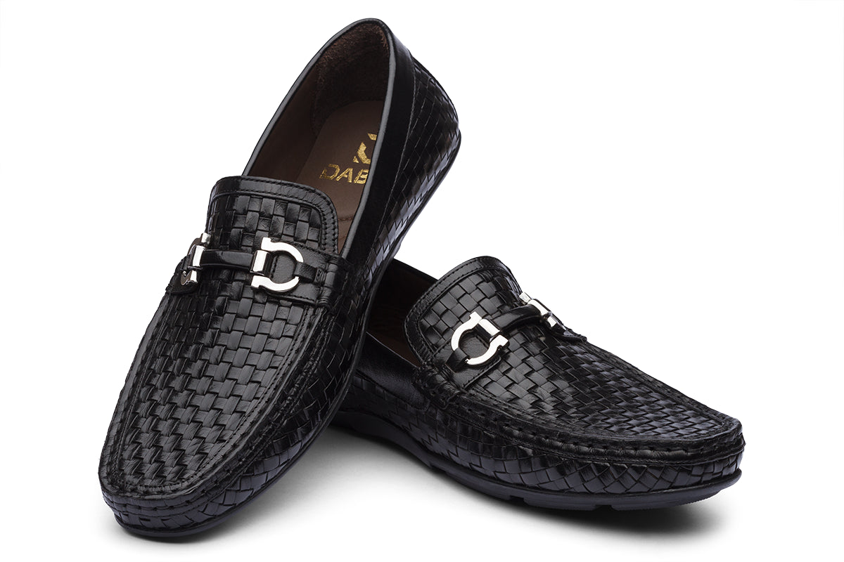 VIENNA - BLACK HANDWOVEN LEATHER SHOES