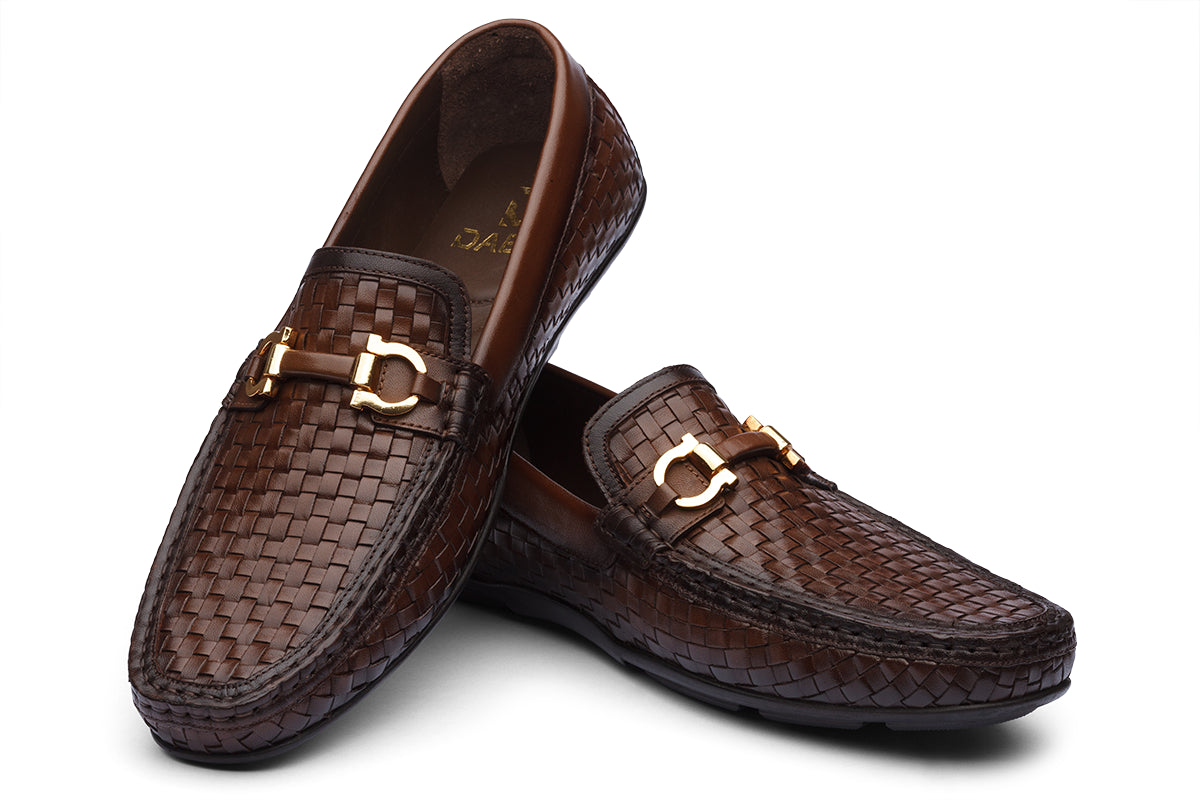 VIENNA - CHESTNUT BROWN HANDWOVEN LEATHER SHOES