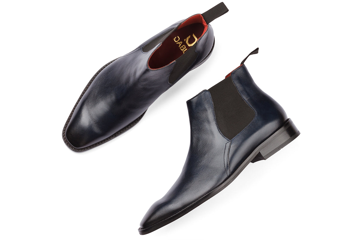 BUSAN - NAVY BLUE PATINA LEATHER CHELSEA BOOT