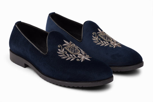 SILVER SHEILD - NAVY VELVET SHOE