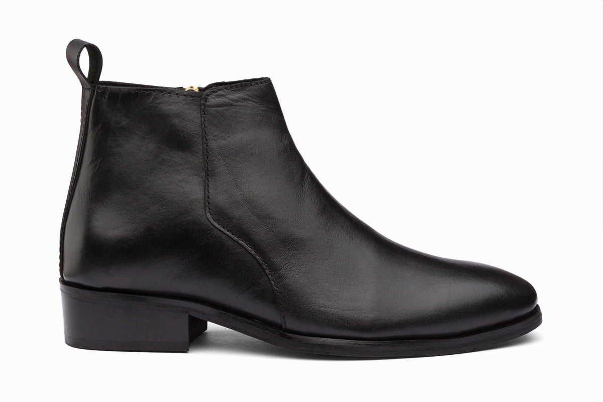 BRADFORD - BLACK LEATHER CUBAN HEEL BOOT