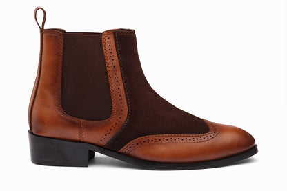 LYON - BROWN SUEDE TAN LEATHER CUBAN HEEL BOOT