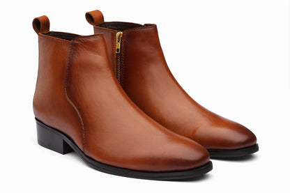 BRADFORD - TAN LEATHER CUBAN HEEL BOOT