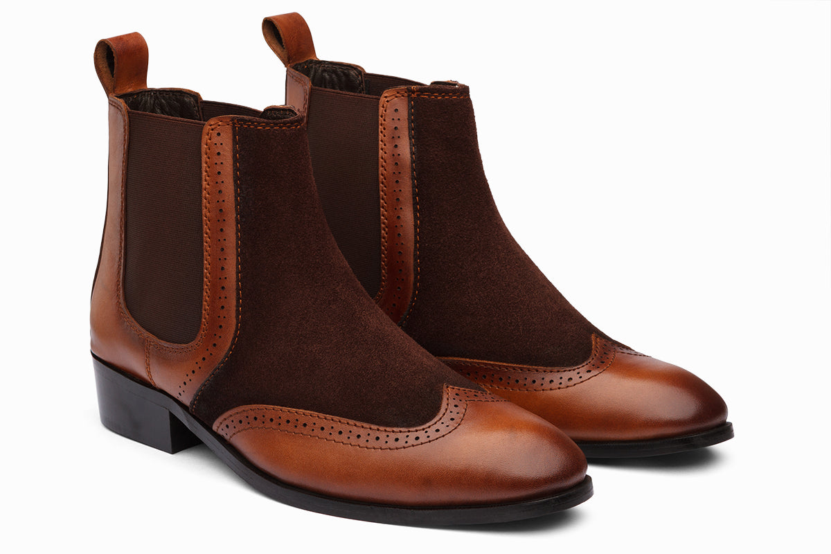 LYON - BROWN SUEDE TAN LEATHER CUBAN HEEL BOOT