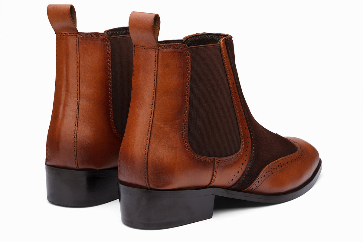 LYON - BROWN SUEDE TAN LEATHER CUBAN HEEL BOOT