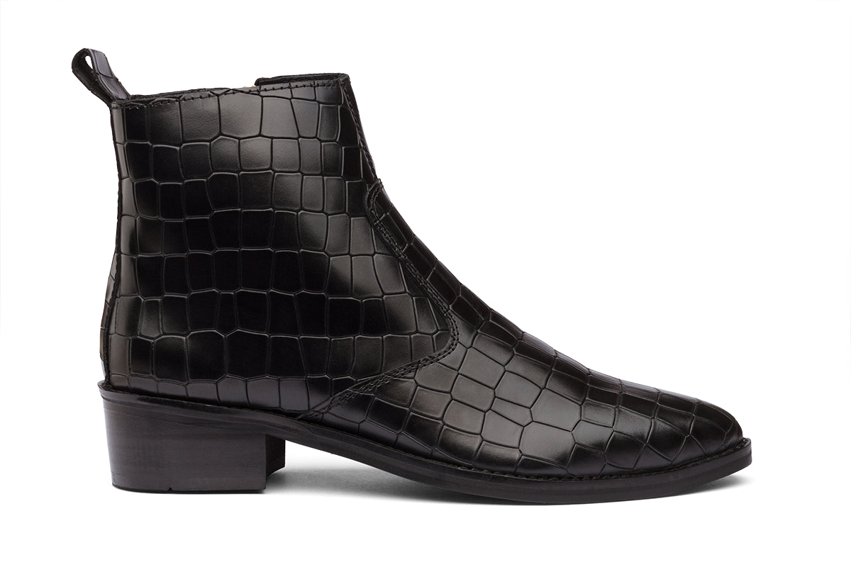 KAZAN - BLACK CROCO CUBAN HEEL BOOT
