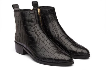 KAZAN - BLACK CROCO CUBAN HEEL BOOT