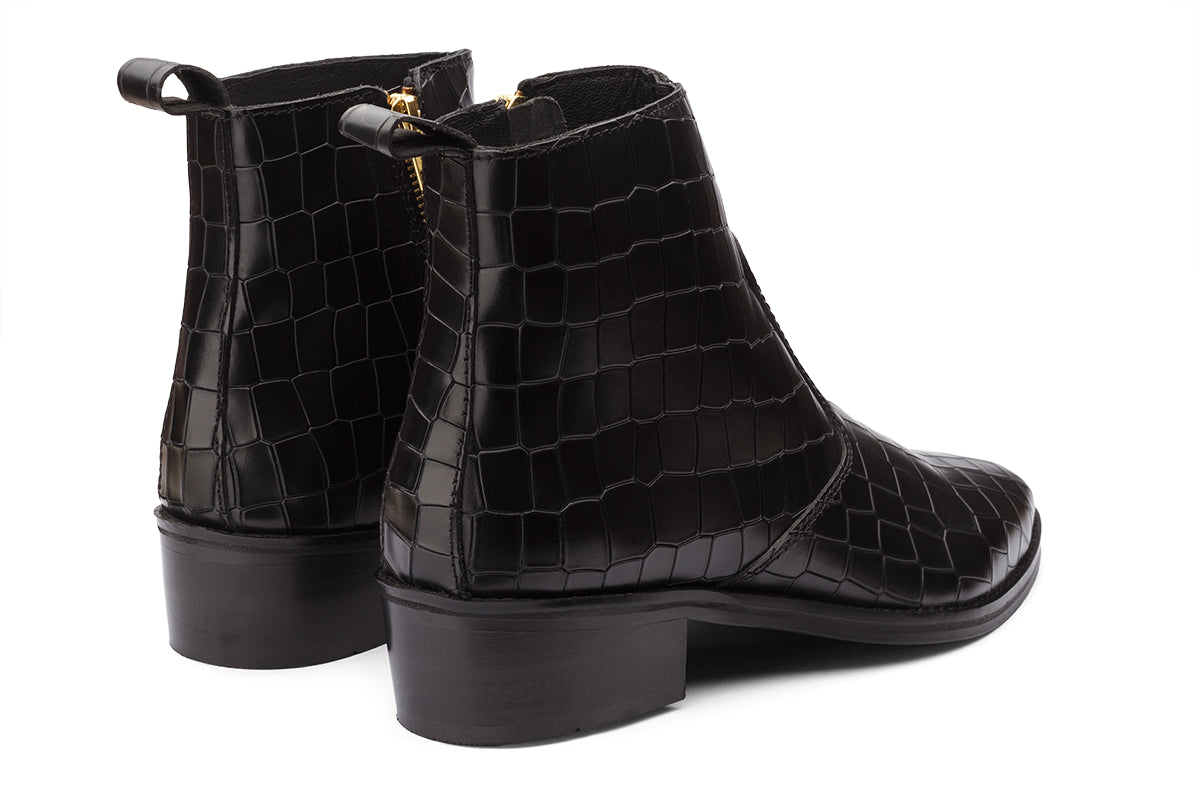 KAZAN - BLACK CROCO CUBAN HEEL BOOT