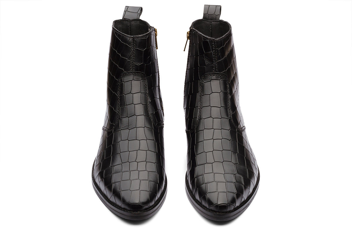 KAZAN - BLACK CROCO CUBAN HEEL BOOT
