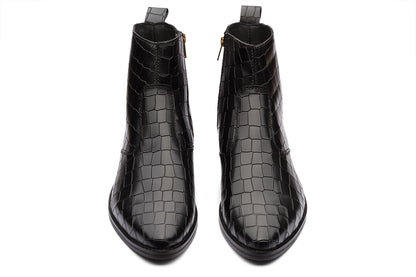 KAZAN - BLACK CROCO CUBAN HEEL BOOT