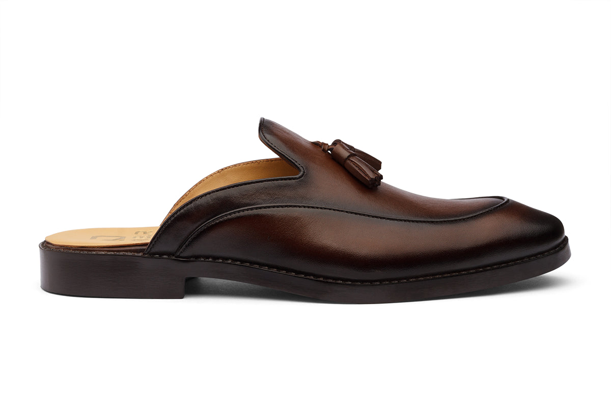 BROCODE - CHESTNUT BROWN LEATHER MULES