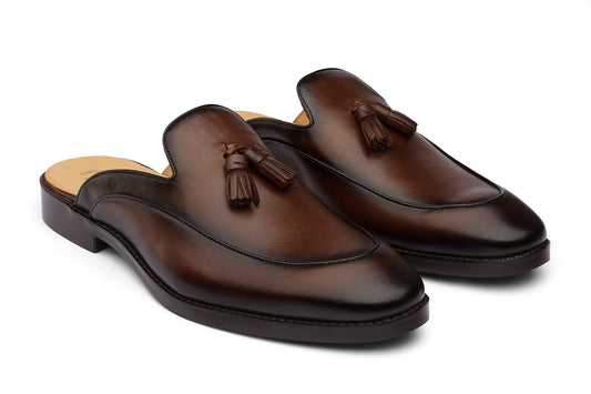 BROCODE - CHESTNUT BROWN LEATHER MULES
