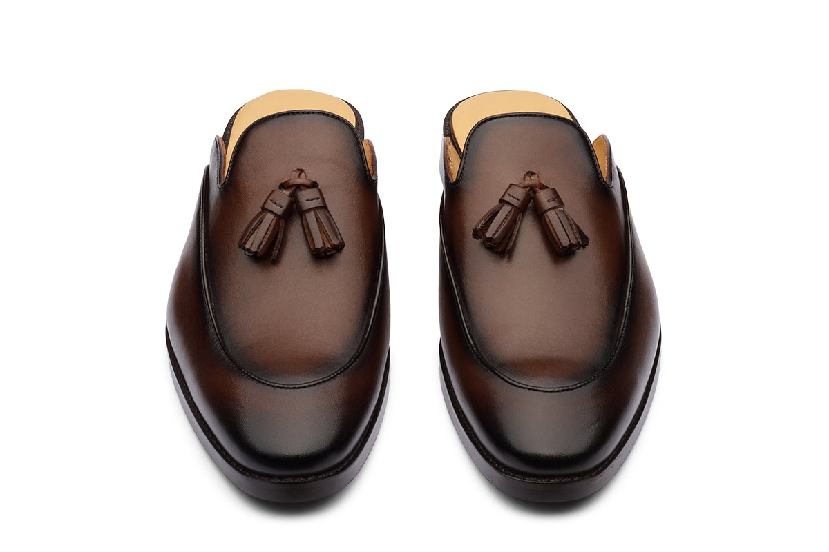 BROCODE - CHESTNUT BROWN LEATHER MULES
