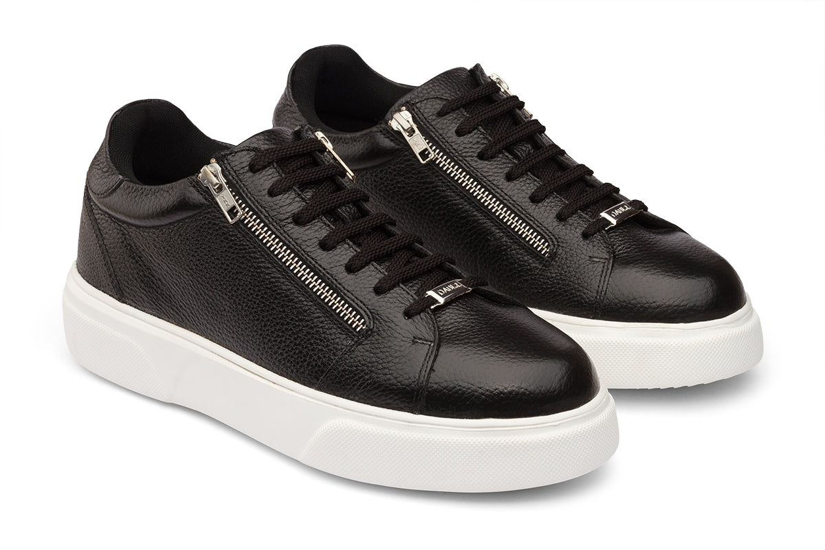 SEATTLE - BLACK MILLED LEATHER SNEAKERS