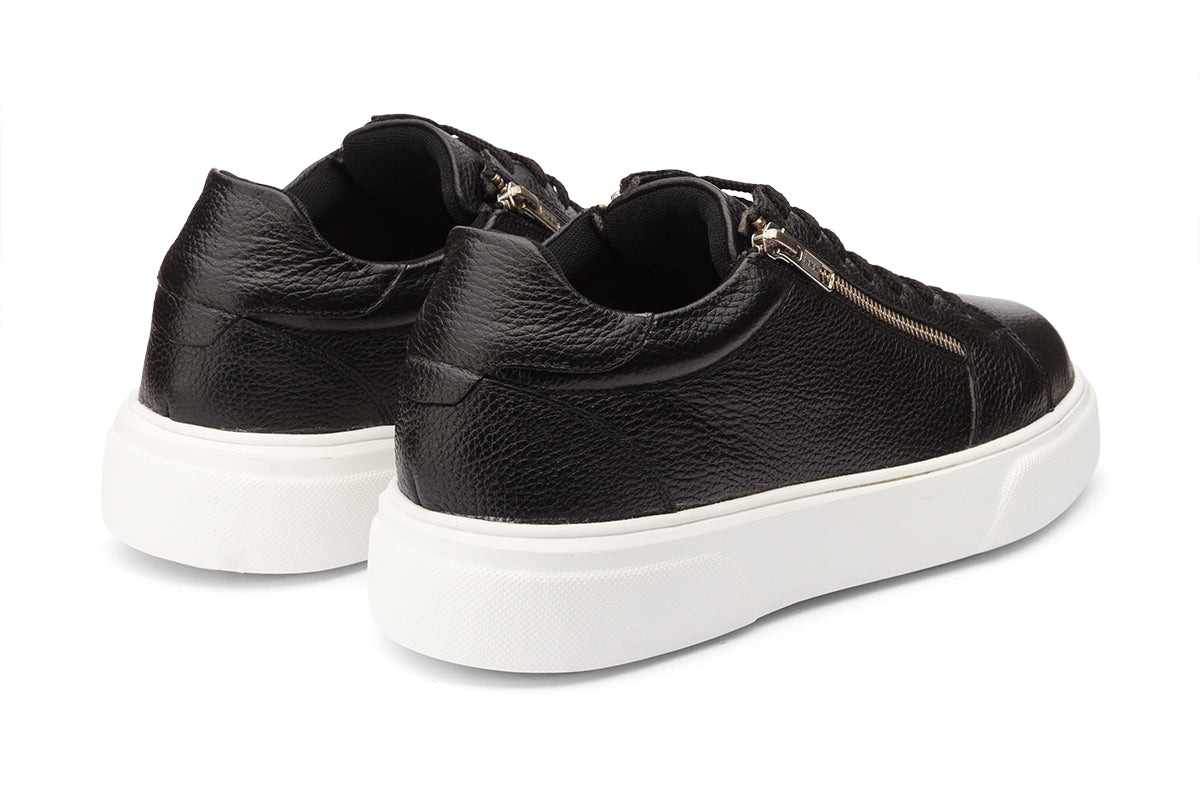 SEATTLE - BLACK MILLED LEATHER SNEAKERS