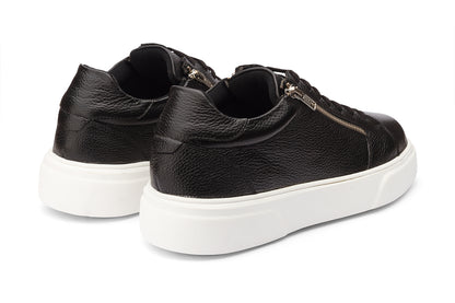 SEATTLE - BLACK MILLED LEATHER SNEAKERS