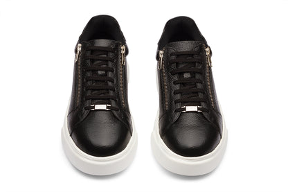 SEATTLE - BLACK MILLED LEATHER SNEAKERS